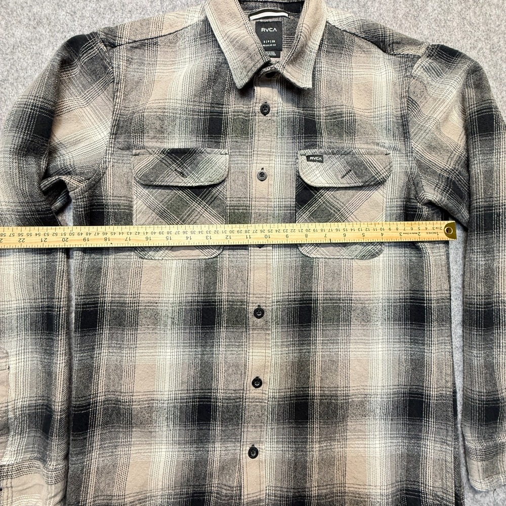 RVCA Flannel Shirt Men S Regular Fit Heavy Cotton Gray Plaid MH507HIG - Picture 3 of 8